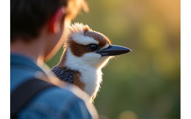 Photographer expertly capturing a close-up of a kookaburra in natural light